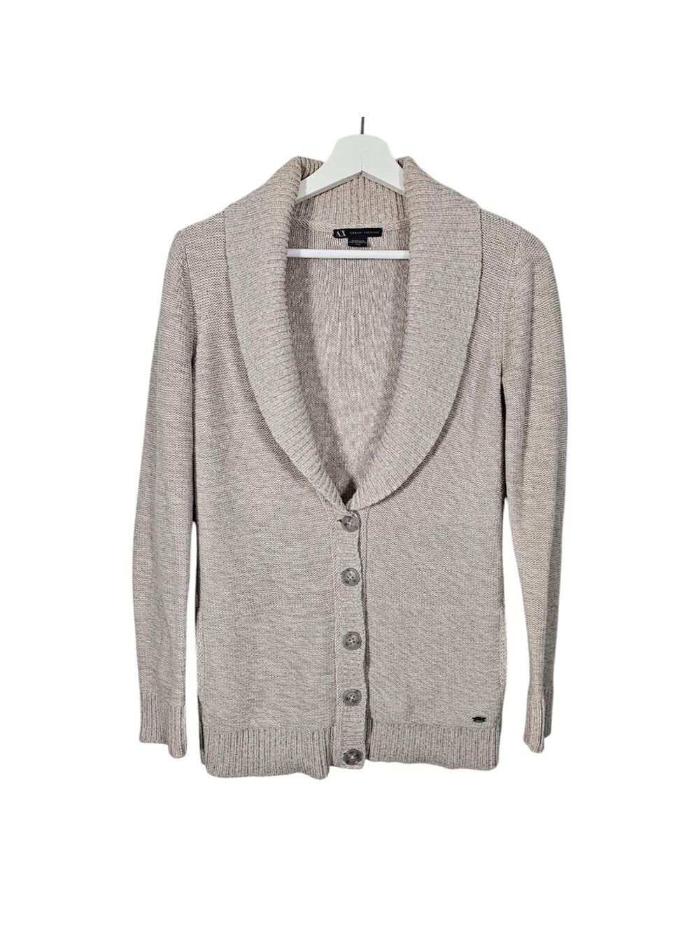 Armani Exchange Beige 100% Cotton Cardigan Sweater with Shawl Collar Sz XS